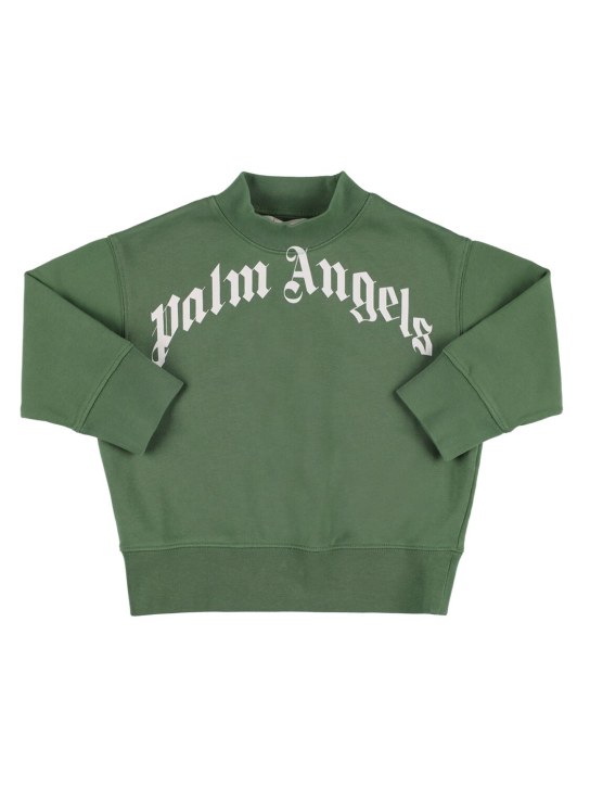 Palm Angels: Curved logo crewneck sweatshirt - Green/White - kids-boys_0 | Luisa Via Roma