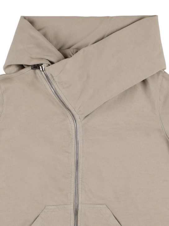 Rick Owens: Asymmetric cotton zip hoodie - Beige - kids-boys_1 | Luisa Via Roma
