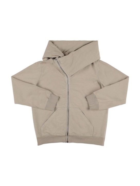 Rick Owens: Asymmetric cotton zip hoodie - Beige - kids-boys_0 | Luisa Via Roma
