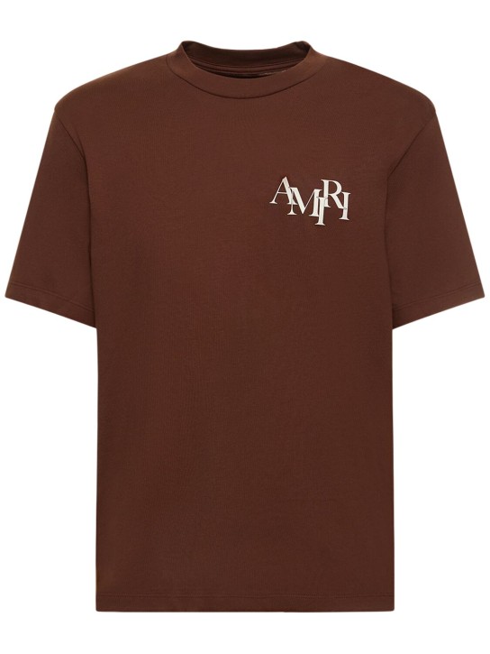 Amiri: Logo印花棉质平纹针织T恤 - 棕色 - men_0 | Luisa Via Roma