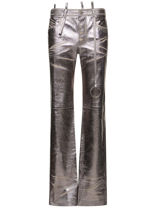 The Attico: Destroyed mirror leather straight pants - Silver - women_0 | Luisa Via Roma