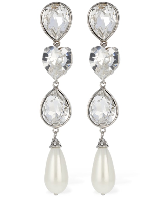 Alessandra Rich: Crystal earrings w/ faux pearl pendants - Crystal/White - women_0 | Luisa Via Roma