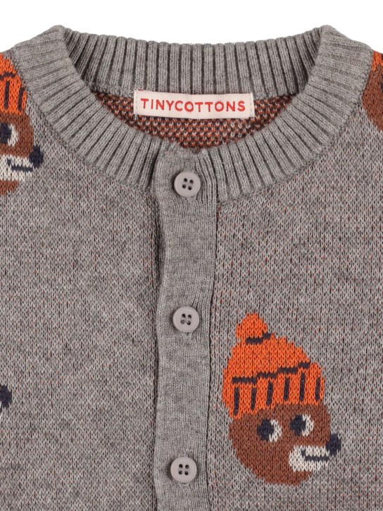 Tiny Cottons: Intarsia cotton & wool knit cardigan - Grey - kids-boys_1 | Luisa Via Roma