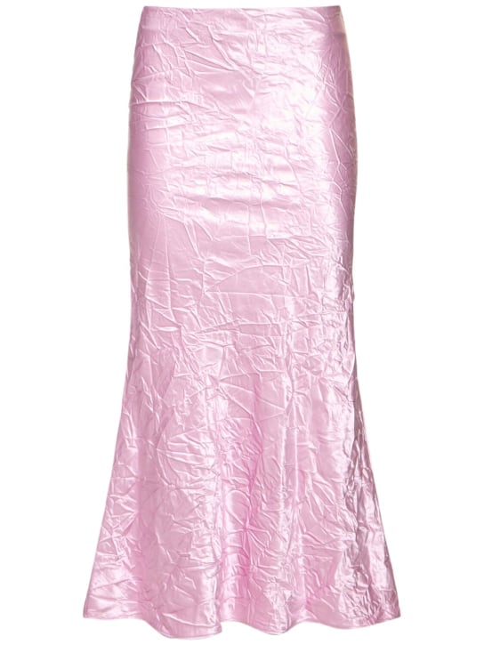 The Attico: Wrinkled satin flared midi skirt - Pink - women_0 | Luisa Via Roma