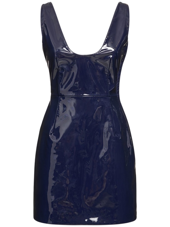Ferragamo: Vestido corto de charol - Azul Oscuro - women_0 | Luisa Via Roma