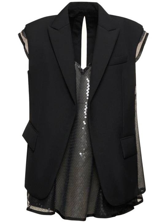 Sacai: Neoprene vest w/ sequined dress - Black - women_0 | Luisa Via Roma
