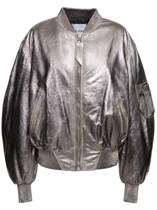 The Attico: Destroyed mirror leather bomber jacket - Gümüş - women_0 | Luisa Via Roma