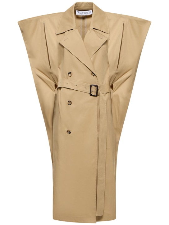 JW Anderson: Sleeveless cotton midi trench coat - Bej - women_0 | Luisa Via Roma