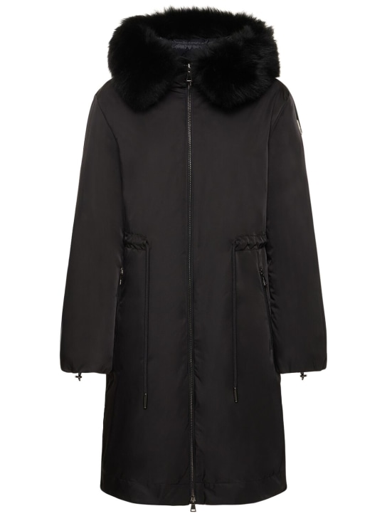 Moncler: Durbec科技织物长款羽绒派克大衣 - 黑色 - women_0 | Luisa Via Roma