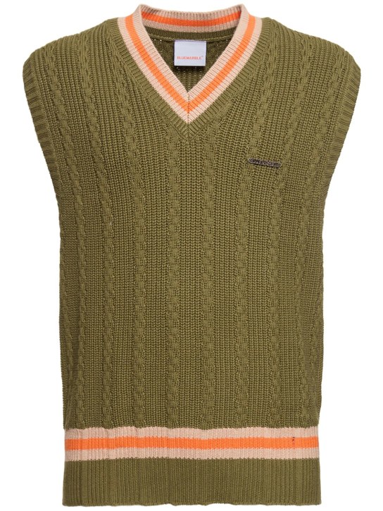 Bluemarble: College knitted sleeveless sweater - Green/Orange - men_0 | Luisa Via Roma