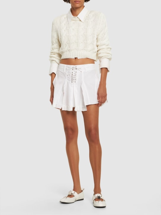 Ludovic de Saint Sernin: Pleated poplin lace-up mini skirt - Beyaz - women_1 | Luisa Via Roma