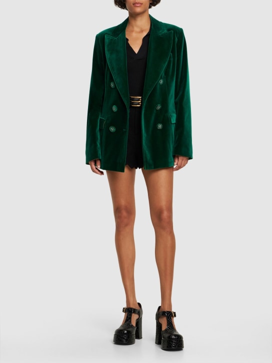 Etro: 双排扣天鹅绒西服夹克 - 深绿色 - women_1 | Luisa Via Roma