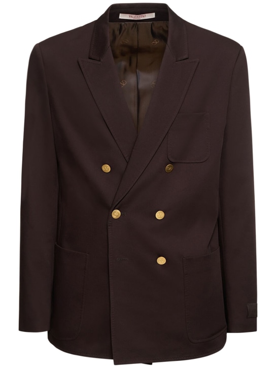 Valentino: Double breast cotton blend blazer - Brown - men_0 | Luisa Via Roma