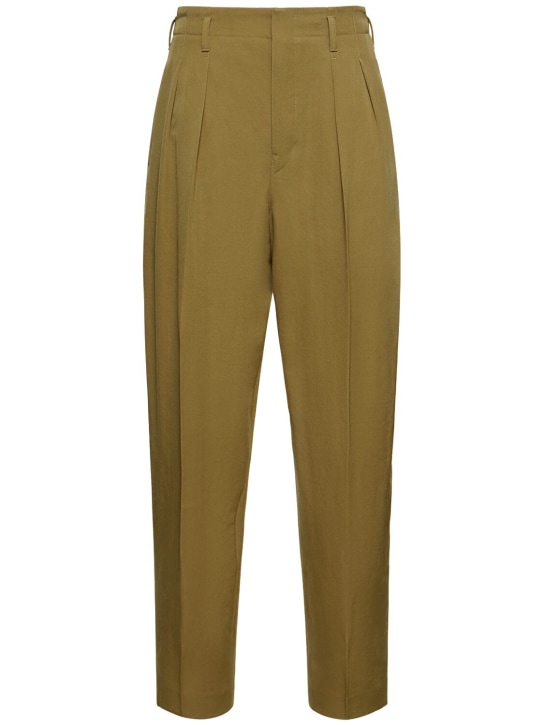 Lemaire: Pantaloni tapered fit in lana con pinces - Verde - women_0 | Luisa Via Roma