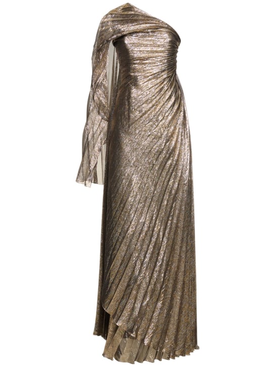 Oscar De La Renta: Ein-Schulter-Kleid aus Lamé mit Plissees - Dunkles Gold - women_0 | Luisa Via Roma