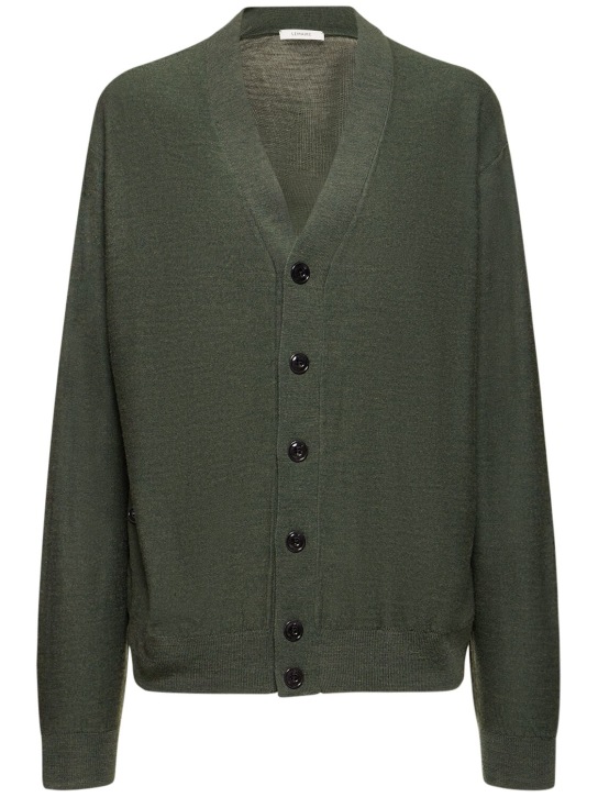 Lemaire: Relaxed twisted wool blend cardigan - Yeşil - women_0 | Luisa Via Roma