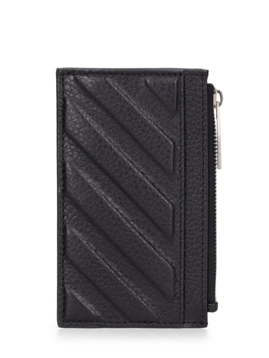 Off-White: 3D Diagonal leather card case - Black - men_0 | Luisa Via Roma