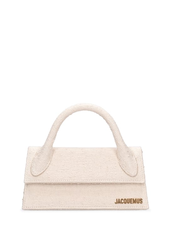 Jacquemus: Le Chiquito long cotton top handle bag - Off-White - women_0 | Luisa Via Roma