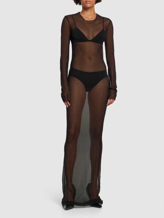 Ludovic de Saint Sernin: Langärmeliges, durchsichtiges Kleid aus Mesh - Schwarz - women_1 | Luisa Via Roma