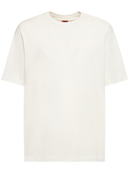 Ferrari: Logo压纹棉质平纹针织T恤 - 白色 - men_0 | Luisa Via Roma