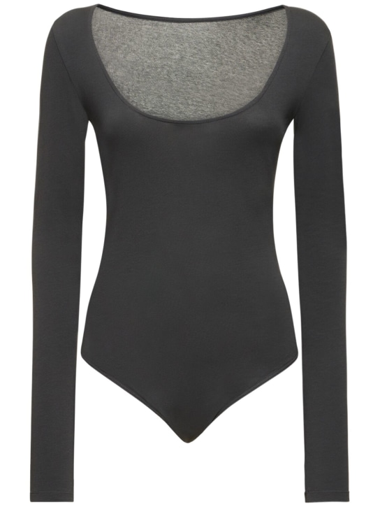 Lemaire: Long sleeve stretch cotton bodysuit - Grey - women_0 | Luisa Via Roma