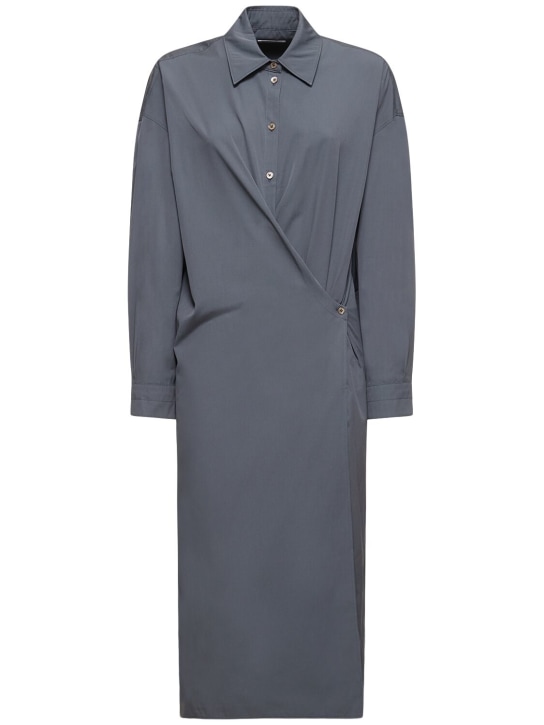 Lemaire: Straight collar cotton & silk midi dress - Gri - women_0 | Luisa Via Roma