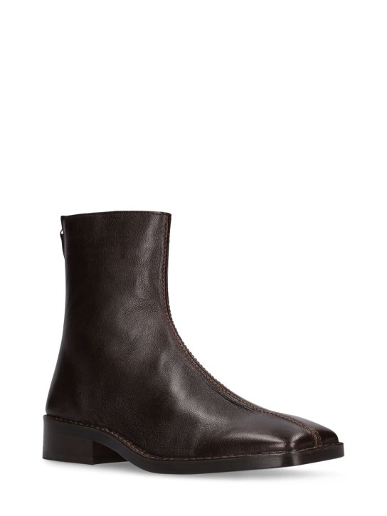 Lemaire: Leather zip ankle boots - Dark Brown - men_1 | Luisa Via Roma