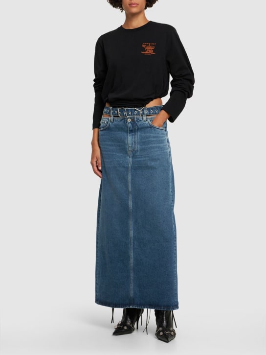 Y/PROJECT: Denim midi skirt w/logo belt - Mavi - women_1 | Luisa Via Roma