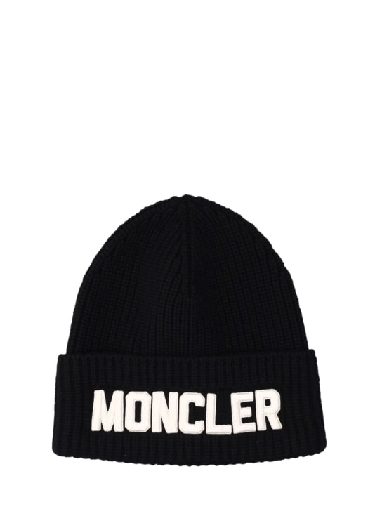 Moncler: 经编针织羊毛帽子 - 黑色 - women_0 | Luisa Via Roma