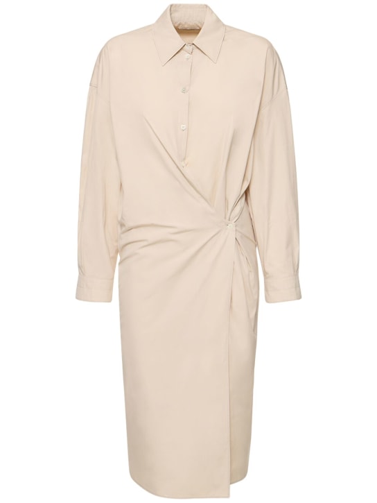 Lemaire: Straight collar cotton & silk midi dress - Pink - women_0 | Luisa Via Roma