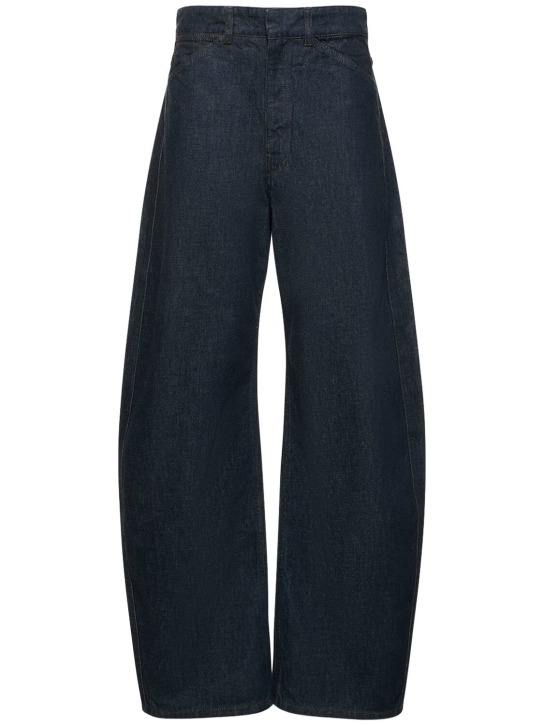 Lemaire: High waist curved cotton jeans - Mavi - women_0 | Luisa Via Roma