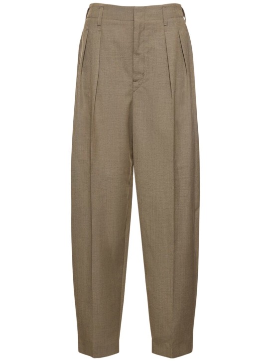 Lemaire: Pleated tapered wool blend pants - Gri - women_0 | Luisa Via Roma