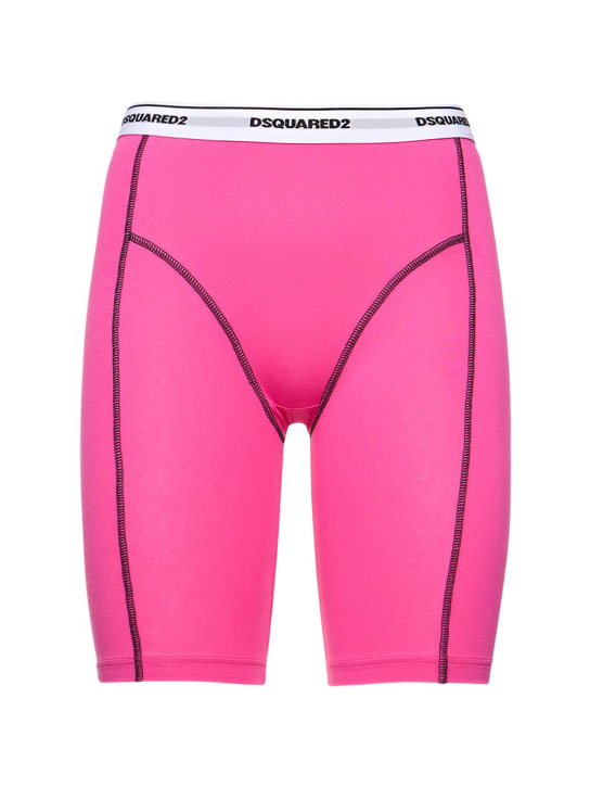 Dsquared2: Logo cotton jersey bike shorts - Fuchsia/White - women_0 | Luisa Via Roma