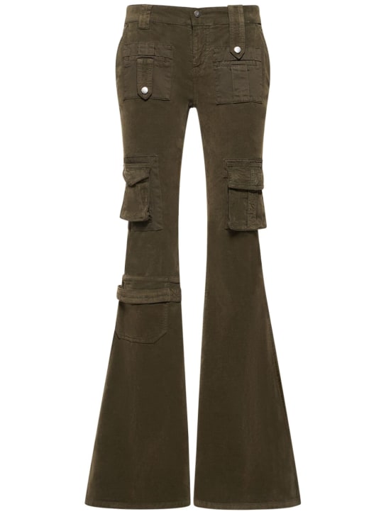Blumarine: Velvet low waist cargo flared pants - Yeşil - women_0 | Luisa Via Roma