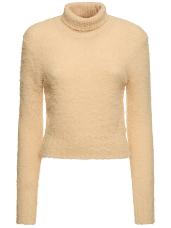 AMI Paris: Brushed alpaca blend turtleneck sweater - Krem - women_0 | Luisa Via Roma