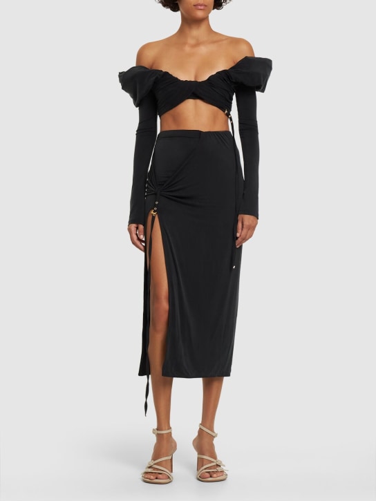 Jacquemus: La Jupe Pareo Croissant wrap skirt - Black - women_1 | Luisa Via Roma
