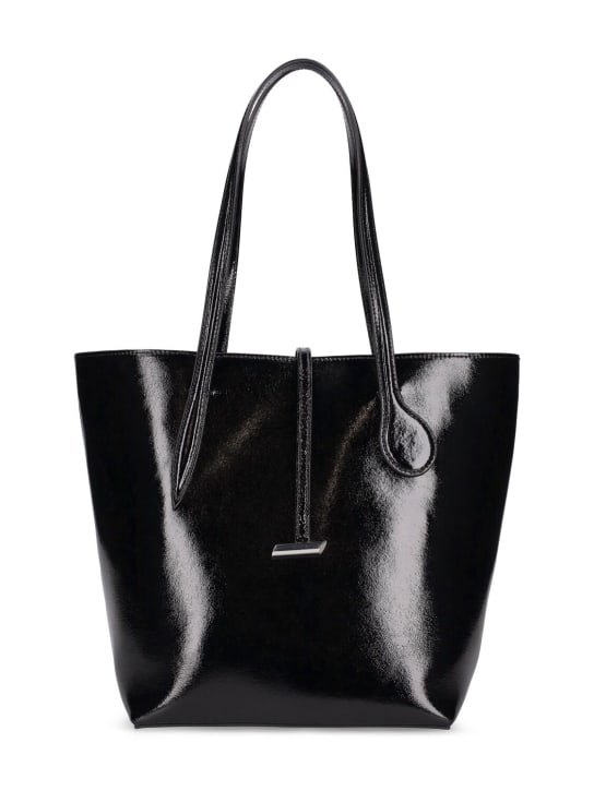 Little Liffner: Midi Sprout glossy leather tote bag - Siyah - women_0 | Luisa Via Roma
