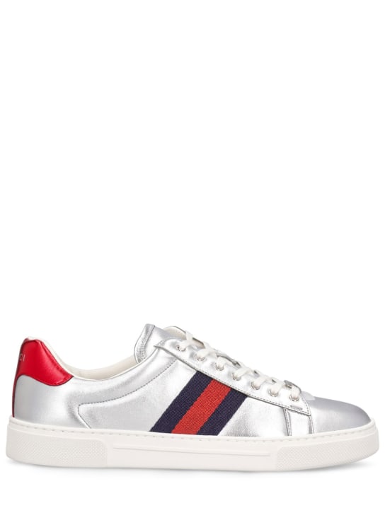 Gucci: 30mm Ace tech & leather sneakers w/Web - Silber/Rot - women_0 | Luisa Via Roma