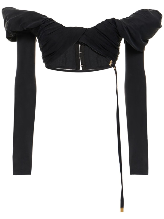 Jacquemus: Crop top en jersey Le Haut Spalla - Noir - women_0 | Luisa Via Roma