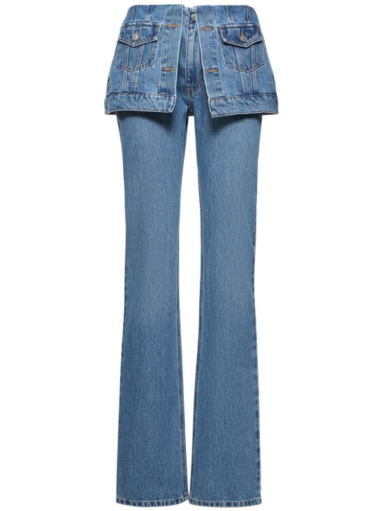 Coperni: Straight denim jeans w/ front flaps - Washed Blue - women_0 | Luisa Via Roma