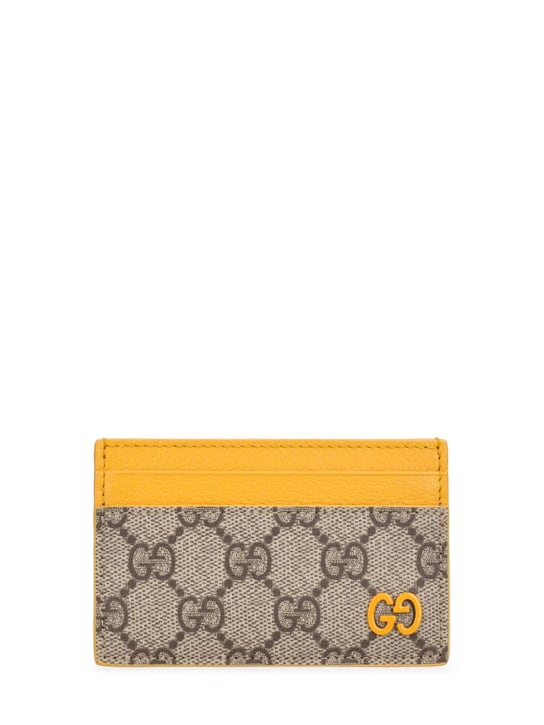 Gucci: GG Supreme card case - Beige/Yellow - men_0 | Luisa Via Roma