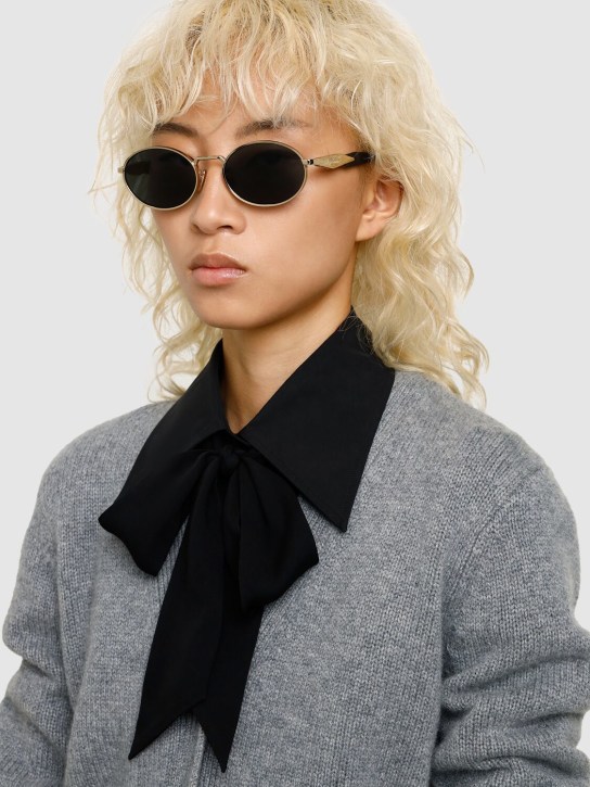 Prada: Heritage oval metal sunglasses - Black/Grey - women_1 | Luisa Via Roma