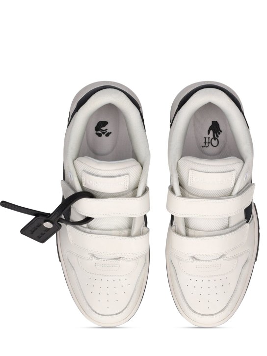 Off-White: Out Of Office leather sneakers w/straps - White/Black - kids-boys_1 | Luisa Via Roma