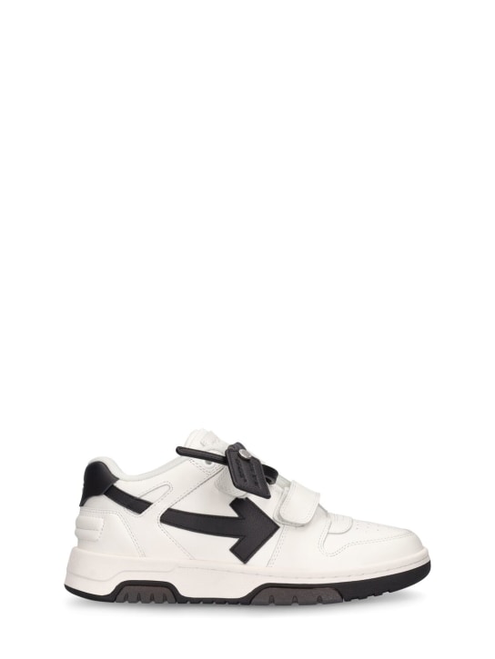 Off-White: Out Of Office leather sneakers w/straps - White/Black - kids-boys_0 | Luisa Via Roma