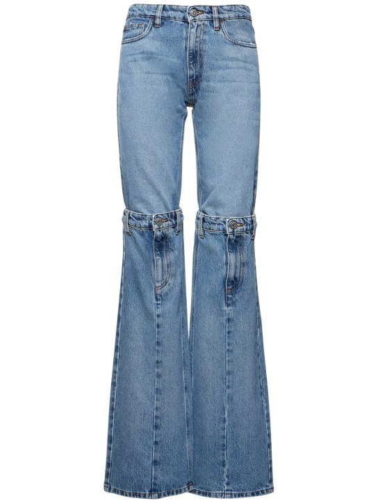 Coperni: Cutout straight jeans w/ buckle straps - Washed Blue - women_0 | Luisa Via Roma
