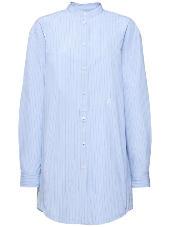 Jil Sander: Collarless striped cotton poplin shirt - Light Blue - women_0 | Luisa Via Roma