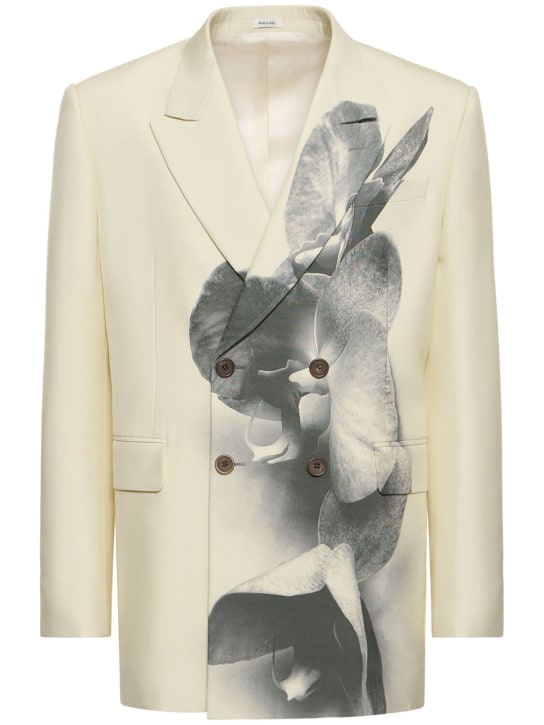 Alexander McQueen: Printed double breast jacket - Putty/Black - men_0 | Luisa Via Roma