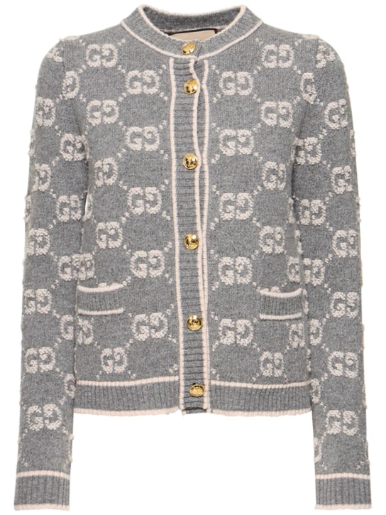Gucci: GG wool cardigan - Grey - women_0 | Luisa Via Roma