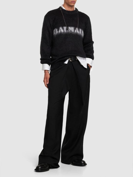 Balmain: Retro logo mohair blend sweater - Black/White - men_1 | Luisa Via Roma
