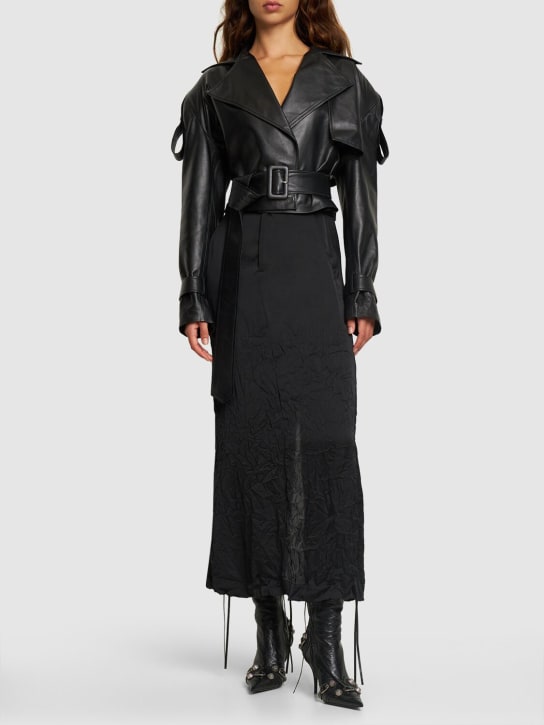 MANOKHI: Hana 벨티드 가죽 크롭 재킷 - 블랙 - women_1 | Luisa Via Roma